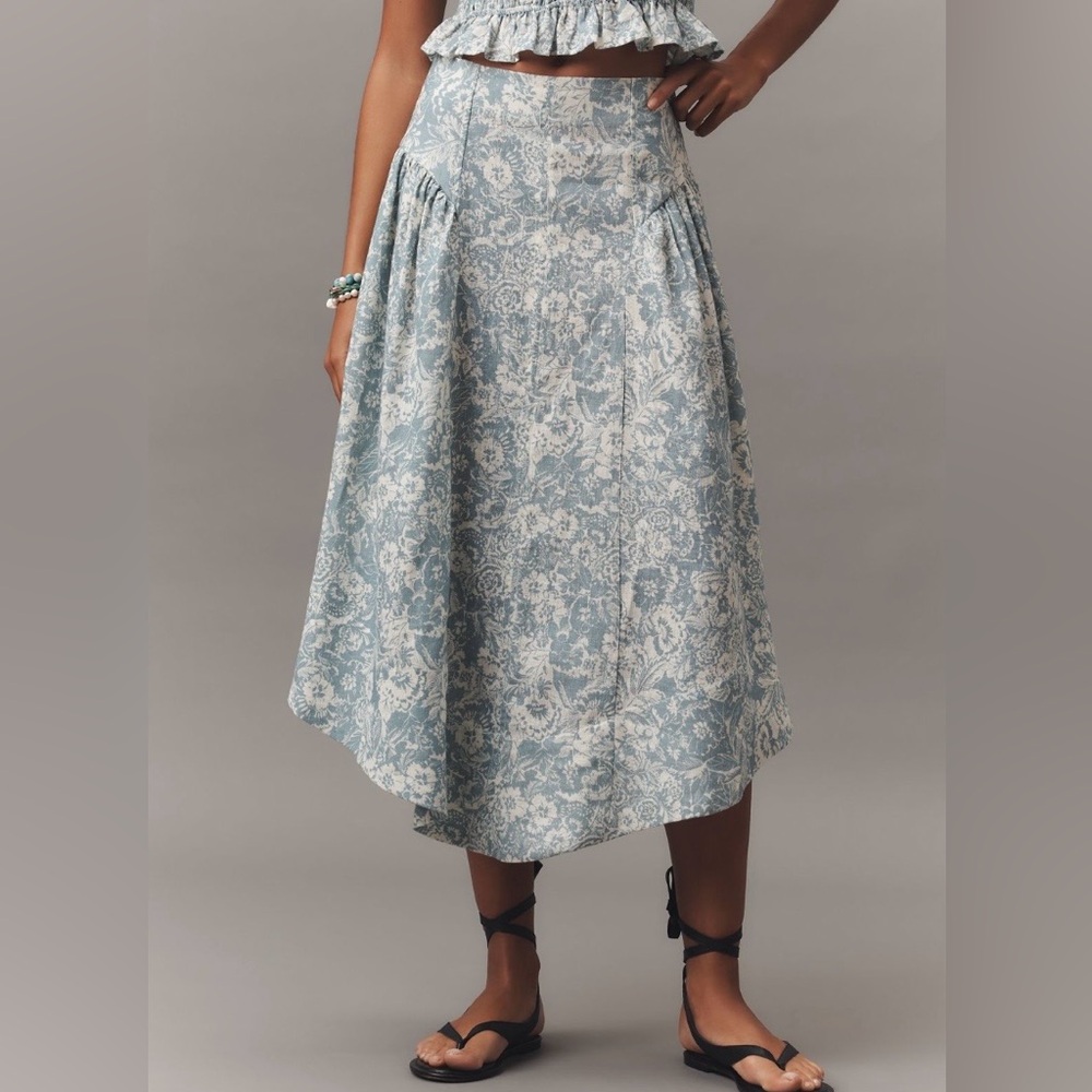 Anthropologie Blue Floral Linen Midi Skirt 14
NWT